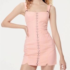 For Love & Lemons Monika Pink Denim Mini Dress Hook Front Size Small
